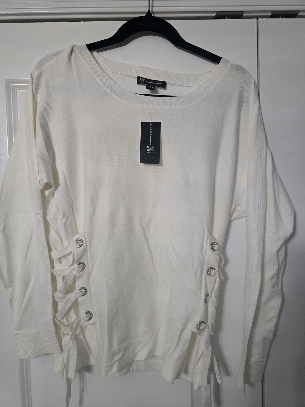 INC International Concepts Ivory Side-Tie Long Sleeve Top